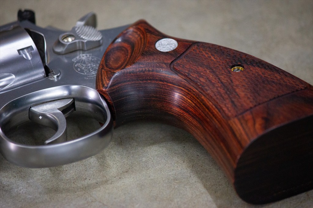 Wooden Grip | Tanaka Works S&W M19 K-Flame - Square Butt / Target Grip / Football Cut / Checkered / Brown
