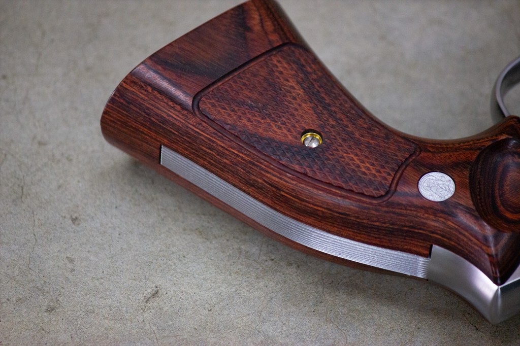 Wooden Grip | Tanaka Works S&W M19 K-Flame - Square Butt / Target Grip / Football Cut / Checkered / Brown