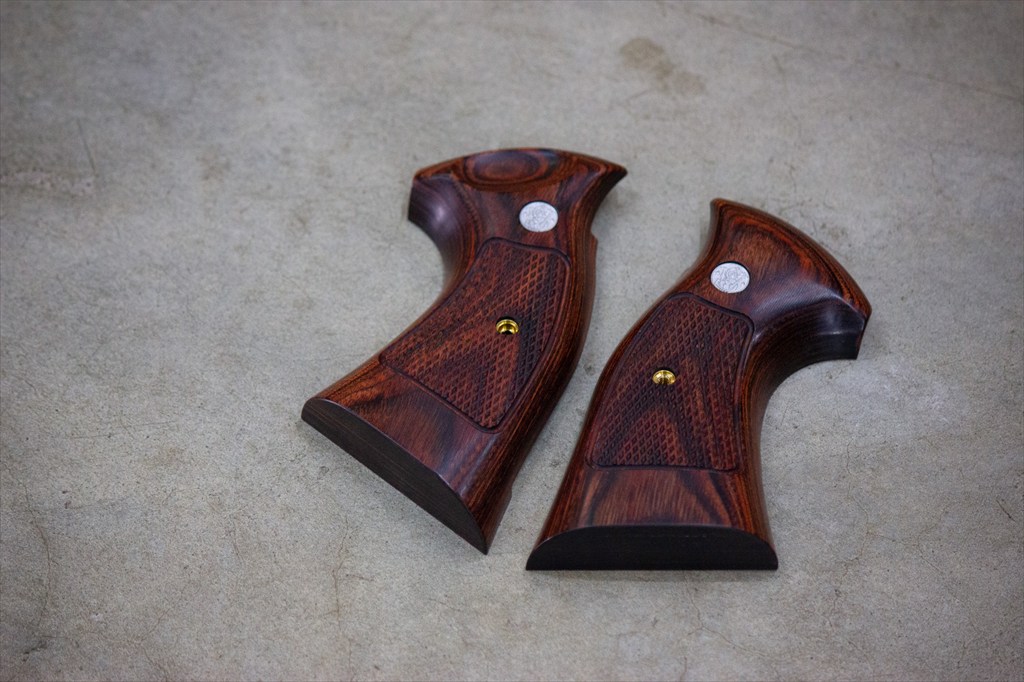 Wooden Grip | Tanaka Works S&W M19 K-Flame - Square Butt / Target Grip / Football Cut / Checkered / Brown