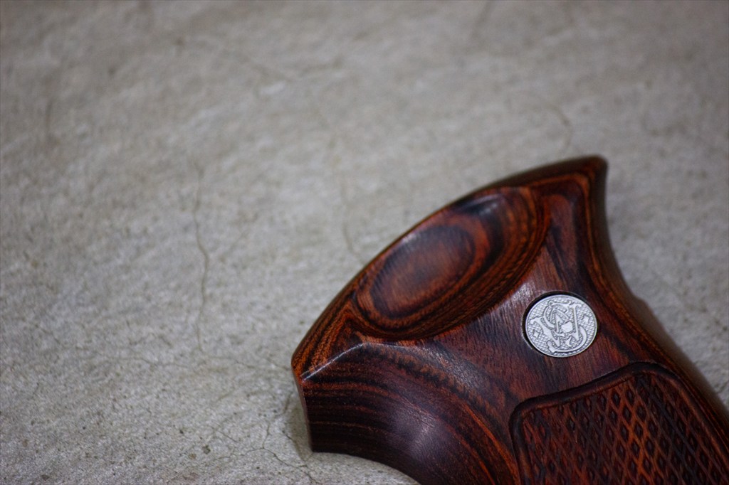 Wooden Grip | Tanaka Works S&W M19 K-Flame - Square Butt / Target Grip / Football Cut / Checkered / Brown