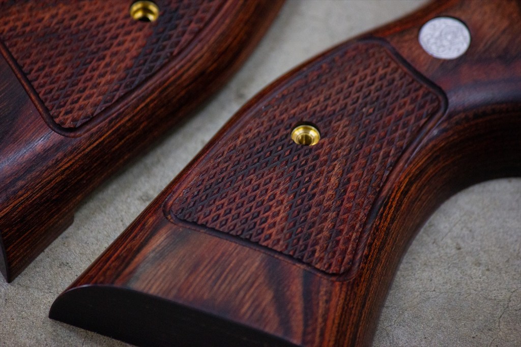 Wooden Grip | Tanaka Works S&W M19 K-Flame - Square Butt / Target Grip / Football Cut / Checkered / Brown