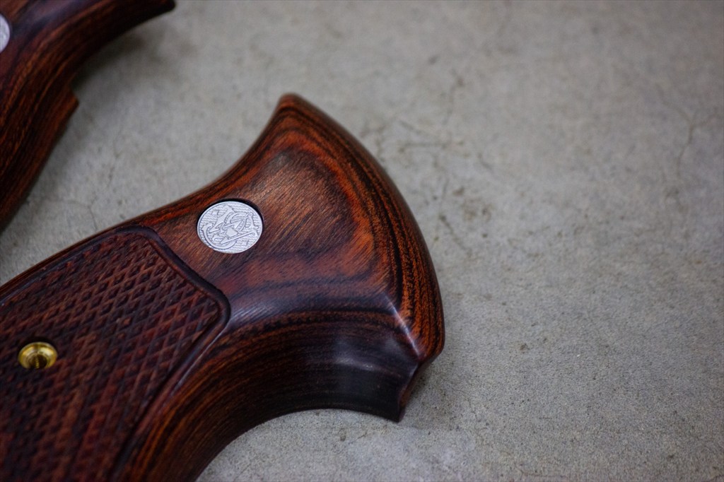 Wooden Grip | Tanaka Works S&W M19 K-Flame - Square Butt / Target Grip / Football Cut / Checkered / Brown